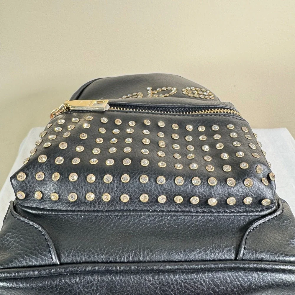 NWOT Bebe Black Rhinestone Studded Mini Backpack‎ Y2K Glam Vegan Leather Bag